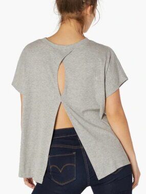 Beyond Yoga Keep In Line Split Back Rib Knit Jersey Tee Womens XS Grey